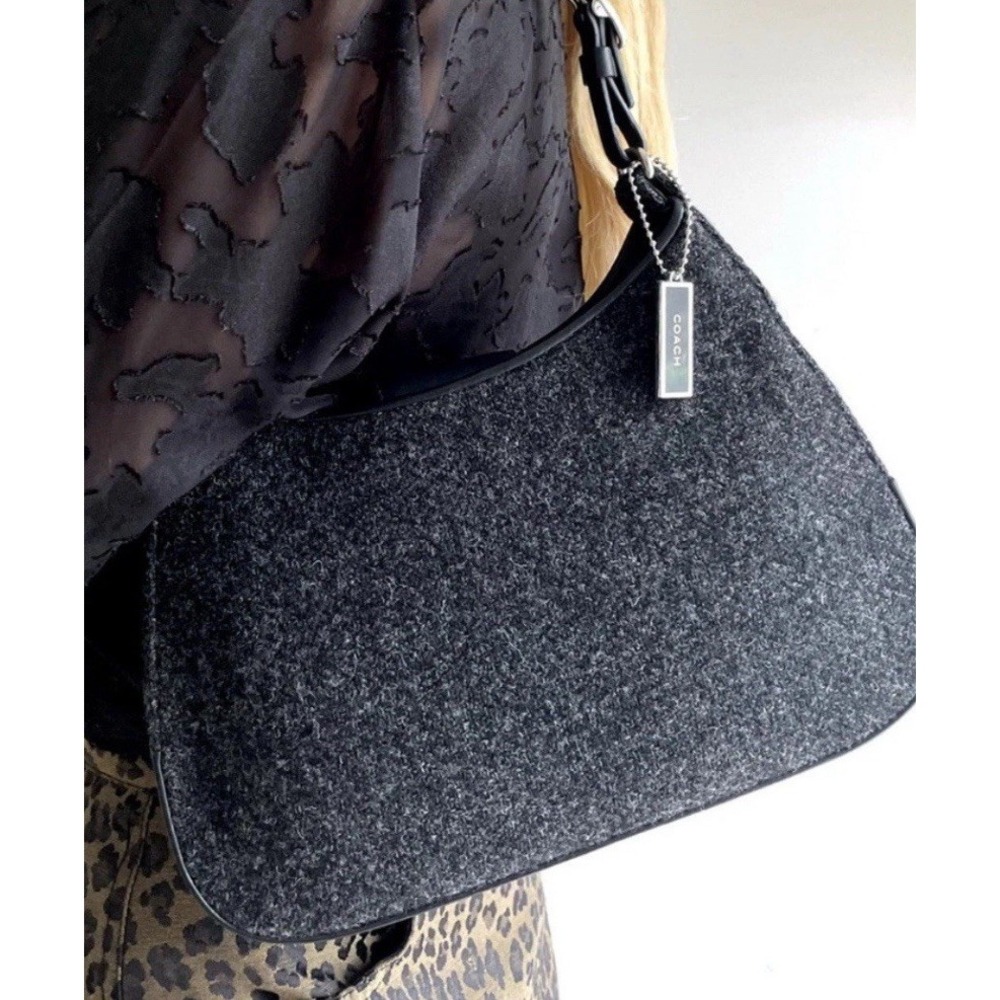 COACH Vintage Black Legacy West Leather Wool Handbag Hobo Shoulder Demi Bag 8125